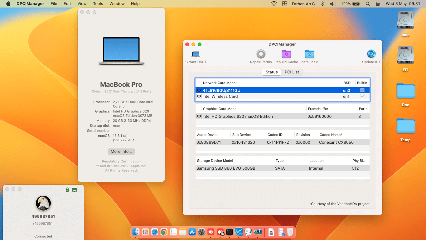 Success Hackintosh macOS Ventura 13.3.1 Build 22E772610a in Asus A456UR-GA090D